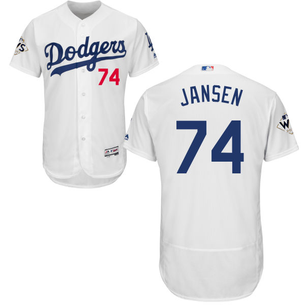 Dodgers #74 Kenley Jansen White Flexbase Authentic Collection World Series Bound Stitched MLB Jersey - Click Image to Close